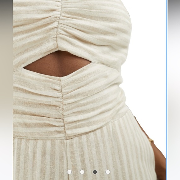 Abercrombie & Fitch Linen Blend Cut Out Strapless Striped Wide Leg Jumpsuit XLT - Picture 3 of 14